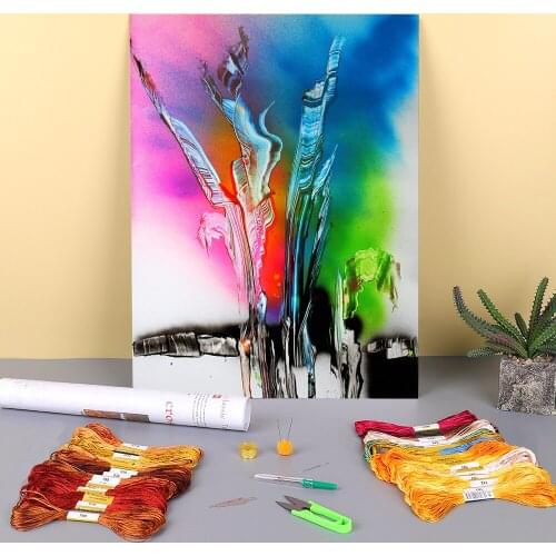 Abstract Spring Printed Canvas 11CT Cross-Stitch Patterns DIY Embroidery DMC Threads Knitting Needlework Handicraft Magic