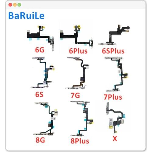 BaRuiLe 5pcs Power Flex Cable for iPhone 6 6s 7 8 Plus 6P 7P X XS Max XR 11 11pro On Off volume Button With Metal Bracket Parts