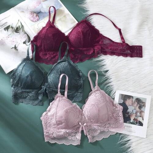 Triangle Cup Lace Bralette Bras for Women Sexy Tank Tops Crop Tops Female Gathered Padded Underwear Brassiere