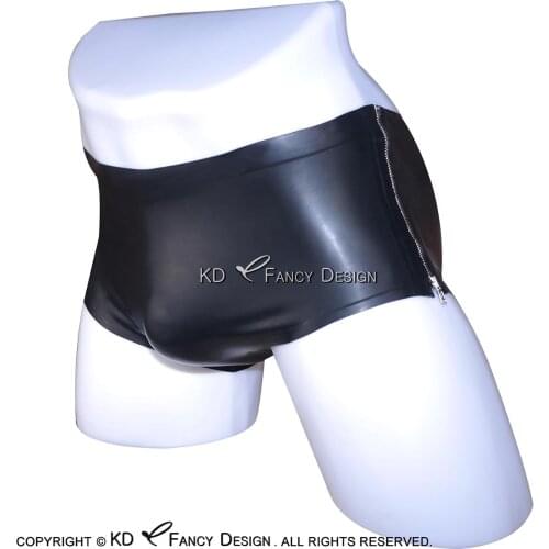 Black Sexy Latex Panties With Zippers At Two Sides Rubber Shorts Underpants Underwear Pants Plus Size DK-0067