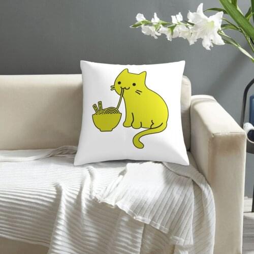 Cat Eating Ramen pattern print Cushion Cover Decorative Pillowcase Chair Seat Square Car Pillow Cover Home Living Textile