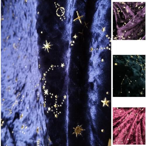 Fantastic Moon Star Sky Soft Velvet Fabric Solid Gilding DIY Sewing Handmade Bag Dress Material 3D Bronzing Tissu Telas 90x160cm