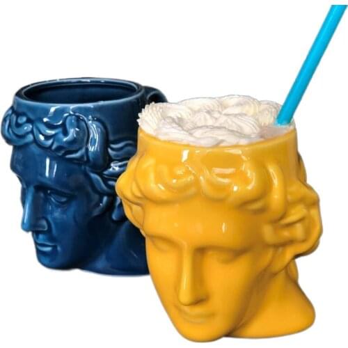 Large Capacity Ceramic Cup Spain Ancient Greece Apollo David Head Mug Sculpture Coffee Cup Desktop Ornaments Office Pen Holder