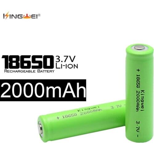 KingWei Light Green 2000mah 18650 Rechargeable Pointed Battery 18650 3.7v Li-ion Energy Saving Battery