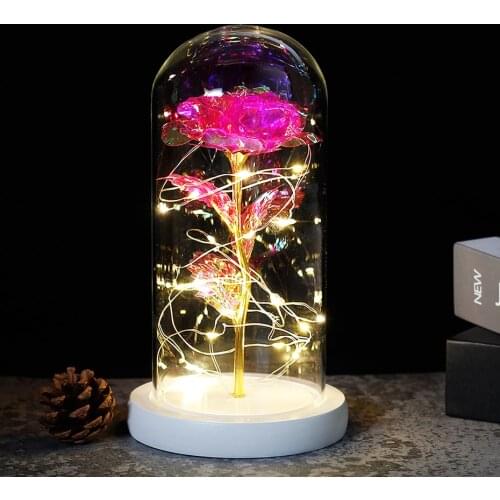 2019 Beauty and the Beast Red Rose in a Glass Dome on a Wooden Base for Valentines Gifts