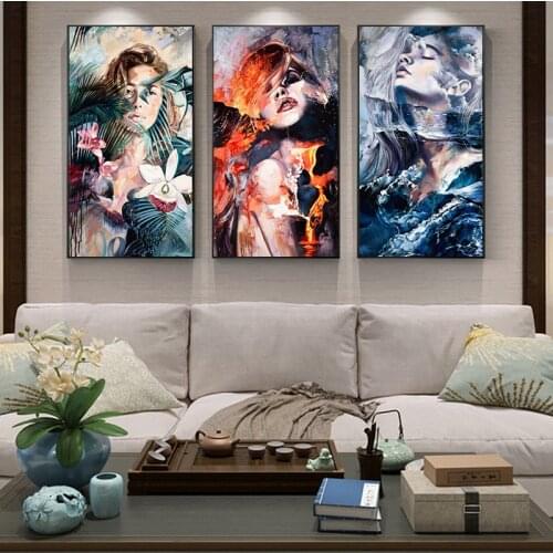 Colorful Abstract Sexy Flower Woman Canvas Painting Wall Art Picture Nordic Wall Art Oil Painting Living Room Decoration