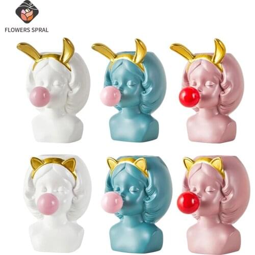 Creative Resin Flower Pot Home Decoration Blowing Bubbles Cute Girl Decoration Flower Pot Desktop Multi-Function Flower Pot Gift