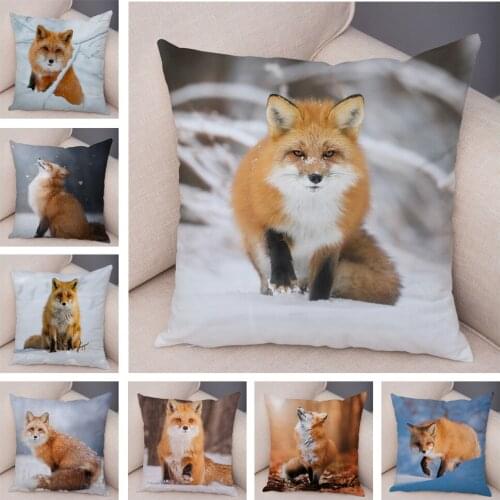 Cute Wild Fox Printed Pillowcase Decor Lovely Animal Pillow Case Soft Short Plush Cushion Covers for Car Sofa Home 45*45cm