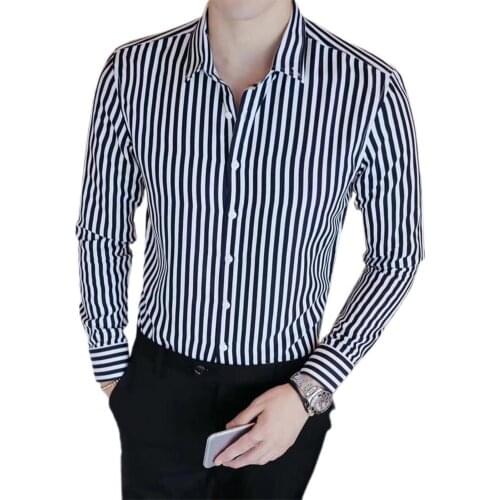 Cheap Business Men Shirt Brand Fashion 2021 Long Sleeve Shirt Men All Match Striped Shirts Men Formal Wear Blouse Homme