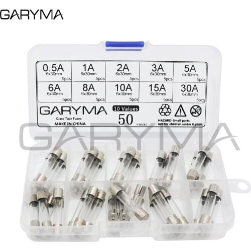 50pcs Fast Quick Blow Glass Tube Fuses Assortment Kit 6x30mm 0.5A 1A 2A 3A 5A 6A 8A 10A 15A 30A/250V+ Box