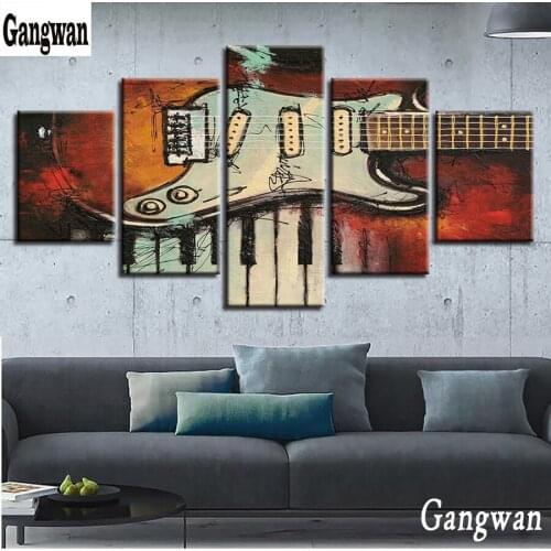 Guiter hobby Modular Decor diamond painting cross stitch 5 Pieces Musical Instruments Guitar And Piano Keys diamond embroidery