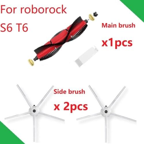 New Original Main Brush Side Brush for Roborock S6 Brush Kits S60 S61 Compatible for S5 MAX S5 S50 S51 White Version