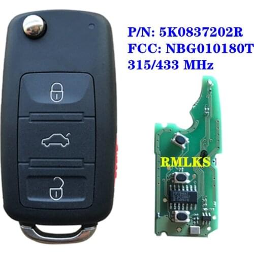 RMLKS New Flip 4 Button Remote Key Fob 315MHz 433MHz ID46 PCF7946 Chip Uncut HU66 Blade Fit For VW Touareg Remote Key