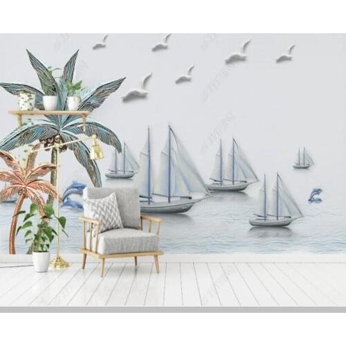 Papel de parede Nordic modern 3D Mediterranean boat sea wallpaper,living room tv wall kids' bedroom wall papers home decor