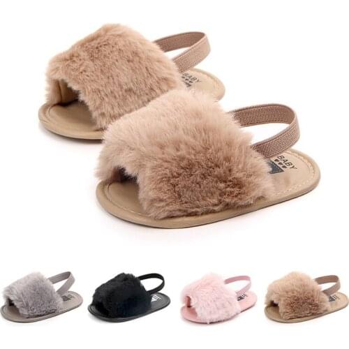 Baby Infant Girls Soft Sole Shoes Plush Slide Sandal Summer Toddler Sandal Princess Non-slip Crib Shoes