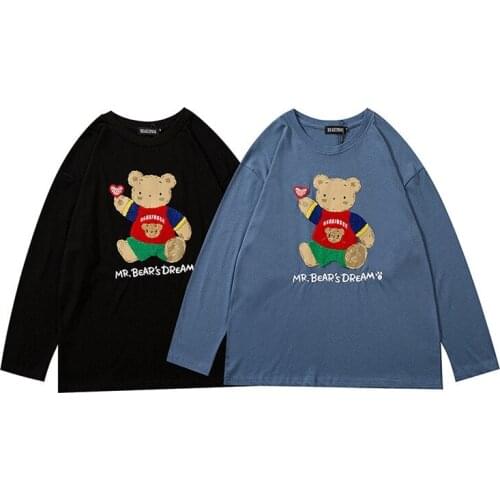 Autumn Original Design Cartoon Love Towel Embroidered Doll Bear Neutral Men And Women Long-sleeved T-shirt Loose Oversize