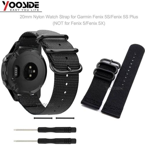 YOOSIDE 20mm Nylon Woven NATO Watch Band Strap With Watch Lugs Adapter for Garmin Fenix 5S/5S Plus Wristbands(NOT Quick Fit)