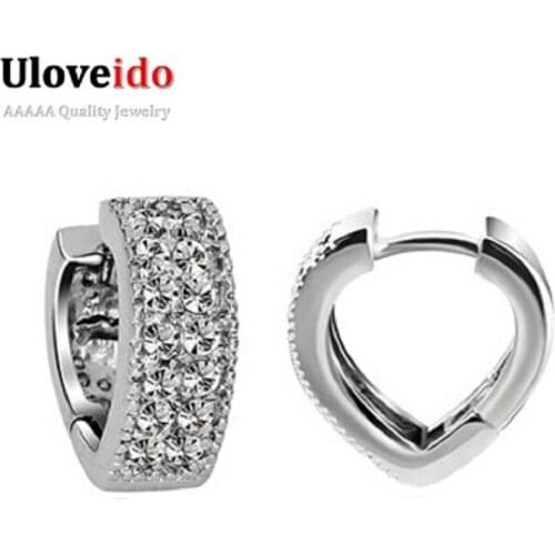 Uloveido Heart Earring with Stones Earrings for Women Oorbellen Silver Color Earings Cubic Zirconia Wedding Accessories SYC97