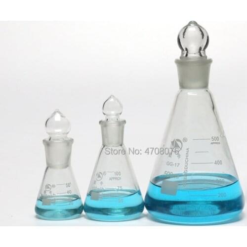 Glass graduated conical flask with stopper Borosilicate Erlenmeyer flask Pyrex triangle flasks for chemical experiment 50-1000ml