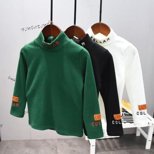 Spring Childrens Long Sleeve T-Shirt Cotton T-Shirts Kid Boys And Girls Tops Shirts Childrens High Collar 3 Color T Shirt