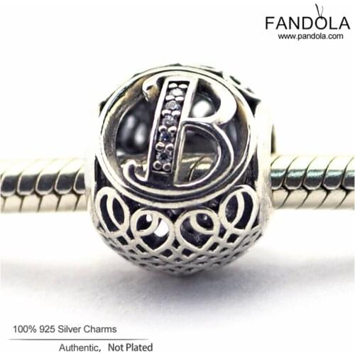 Vintage Letter Beads 925 Sterling Silver Clear CZ Alphabet B Bead Charm For Jewelry Making Fits Europe Bracelets Original Charms