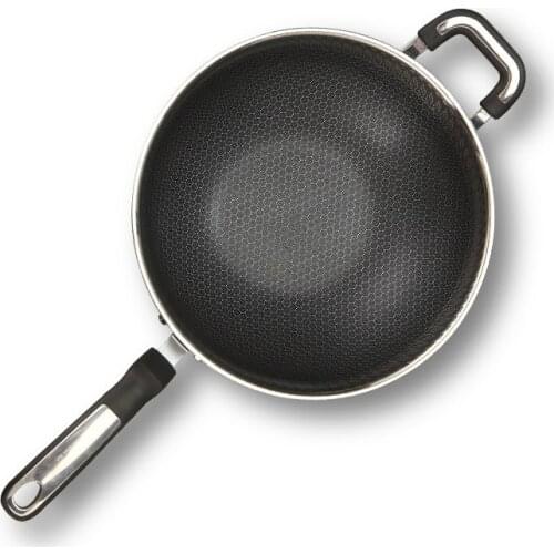 Stainless Steel Wok Chinese Style Household Items Full Honeycomb Even Heating Flat Bottom Non-stick Durable Easy To Clean