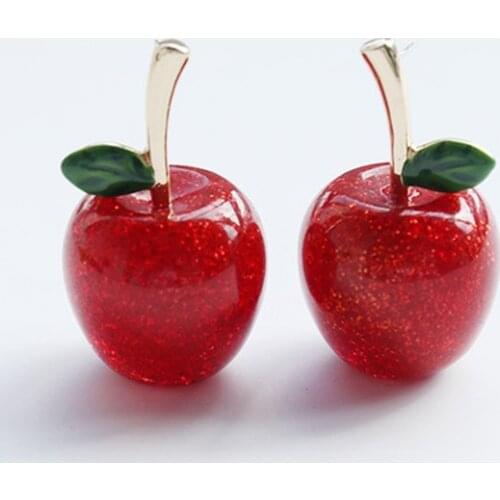 XIALUOKE S925 Needle Vintage Asymmetric Transparent Resin Geometry Fruit Red Apple Stud Earrings For Women Party Jewelry 2021