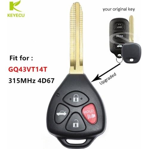 KEYECU Replacement Upgraded Remote Key Fob 315MHz 4D67 for Toyota Camry Corolla Sienna Matrix Solara for Pontiac Vibe GQ43VT14T