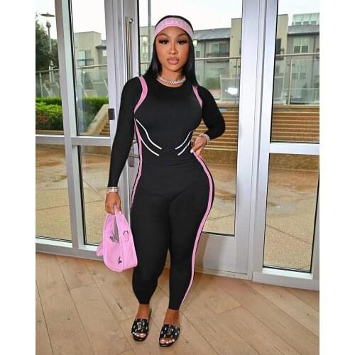 RMSFE 2021 Ladies Long Sleeve Round Neck Fashion Casual Sports Positioning Printed One-Piece Pants Jumpsuit