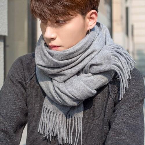 Winter 100% Wool Scarf Men Thick Pashmina Wraps Foulard for Man Cashmere Echarpe Pure Wool Scarves Warm Comfortable Neckerchief
