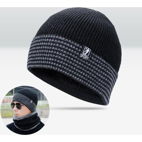 Middle-aged And Elderly Mens Winter Hooded Knit Woolen Hat Plus Velvet Thick Warm Toe Cap bonnets Ski Hat