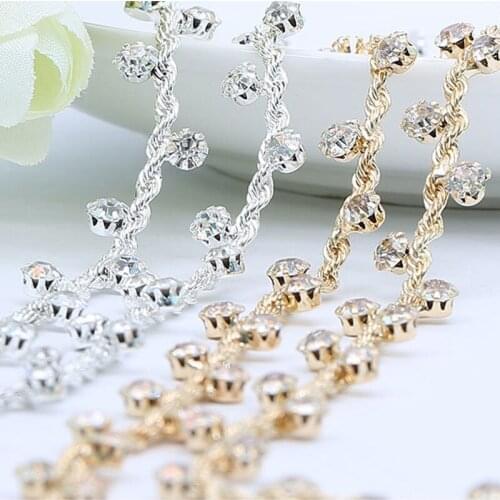 Sewing Supplies Gold and silver twisted Rhinestone Trim Crystal Chain for wedding Decoration