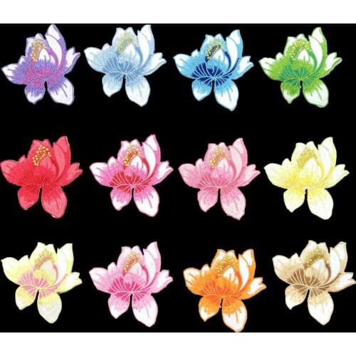 1 pieces Lotus cloth paste lotus Cheongsam dress embroidered patch clothing stickers Flower costumes decorative applique