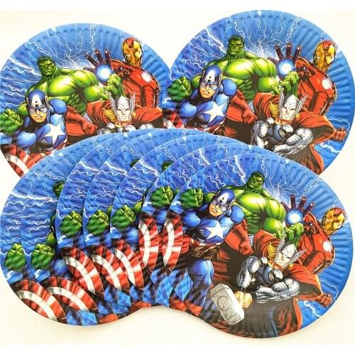 10pcs Avengers Party Supplies Paper Plate Kids Birthday Party Favors Superhero Event Party Decoration Baby Shower Tableware