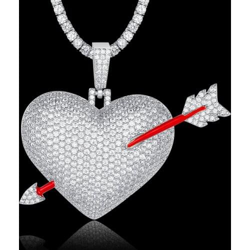 100% Micro Zircon Hip Hop Heart Arrow Pendant Necklace For Men Jewelry Wholesale Factory Prices Dropshipping Party