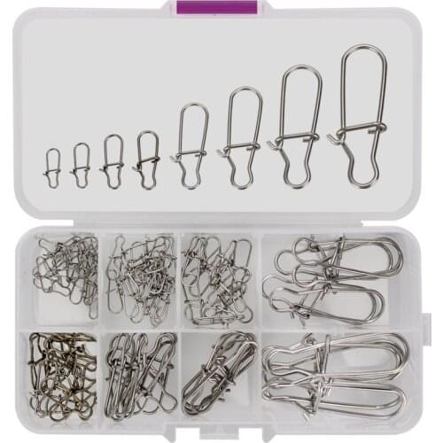 20-100pcs/lot Stainless Steel Hook Lock Snap Pin Fast Clip Swivel Solid Rings Safety Snaps Fishing Hook Fishing lures Connector