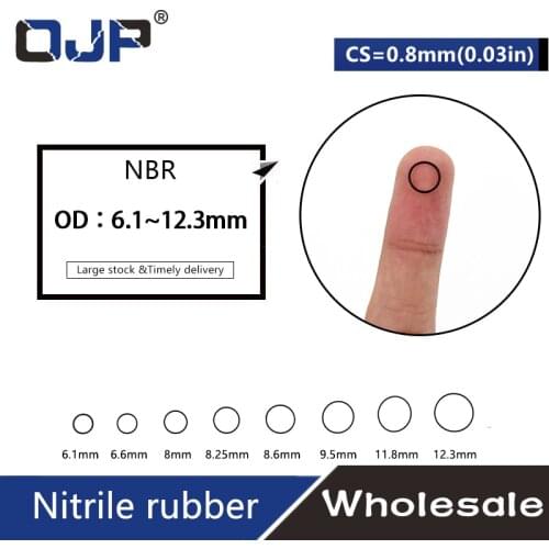 30PCS/lot Rubber Black NBR CS 0.8mm thickness OD6.1/6.6/8/8.25/8.6/9.5/11.8/12.3mm watch ORing Gasket waterproof Nitrile oring