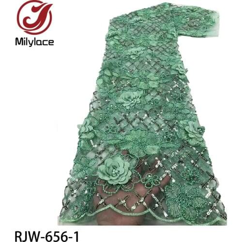 African 3D Flower Beads Embroidery Lace Fabric 2021 High Quality Nigerian French Lace Fabrics with Sequins for Dress RJW-656