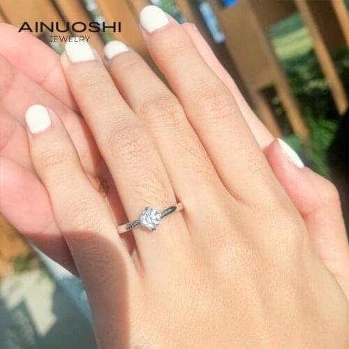 AINUOSHI Real 0.5 Carat Moissanite Diamond Rings 100% 925 Sterling Silver Engagement Wedding Rings for Women Jewelry anillo Gift
