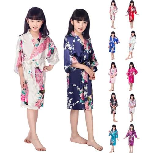 BALDAUREN Satin Silk Robes Flower Girl1 Letter Bathrobe Wedding Kids Kimono Children Clothes Gown 2021 New Style