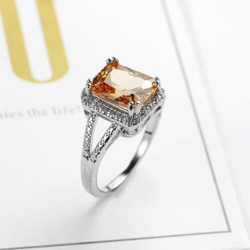Champagne Big Crystal Zircon Stone luxury Rings Boyfriend Gift Jewelry Love Ring For Couple Wholesale Lots Bulk Free Shipping