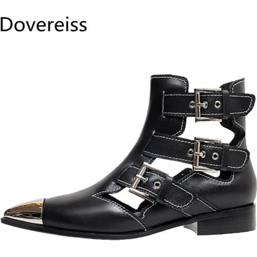 Dovereiss Fashion Womens Shoes summer Elegant Pure color Buckle short Ladies Boots Narrow band Cool boots Mature big size 40