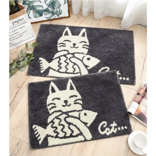 Black And White Cartoon Cat Soft Door Mat Floor Mats Bath Kitchen Carpet 45*65cm/50*80cm Living Room Tapete Antislip