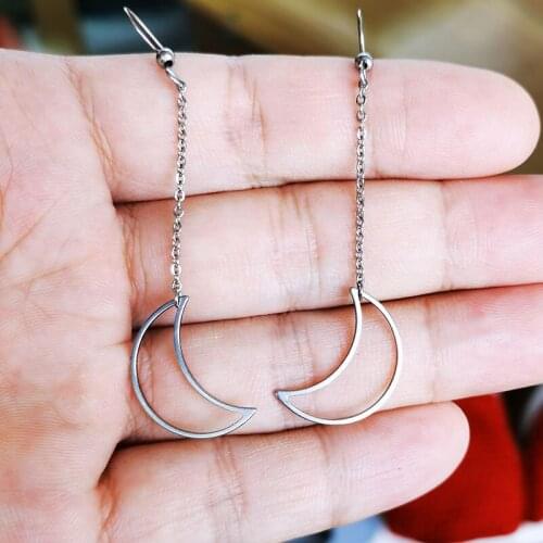 Everfast 1Pair Long Moon Stainless Steel Crescent Earrings Pendant Kids Girls Birthday Party Gift Jewelry
