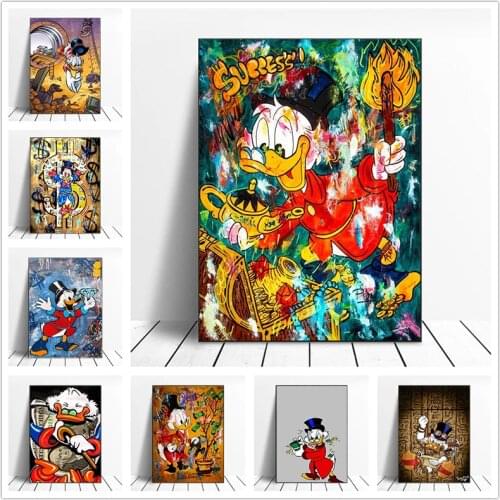 Disney Donald Duck and Money Canvas Paintings Street Graffiti Art Posters and Prints Wall Art Picture for Living Room Home Decor