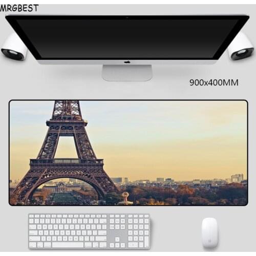 MRGBEST Mouse-Pad Plus Size XXL Locking Edge Pretty Eiffel-Tower Picture Thermal Transfer Mats Nature Rubber Pads for Gamers