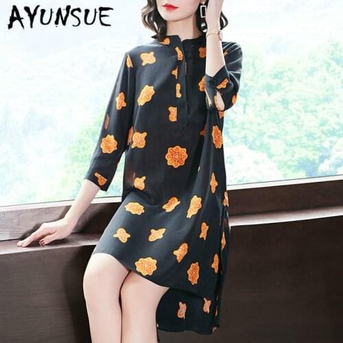 Summer Dress Women Print Floral Real Silk Dress Fashion Party Dress Women Dress Elegant Vintage Vestido Mujer P7431 YY2584