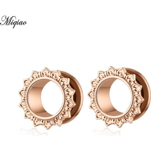 Miqiao 2 Pcs Rose Gold Lace Ear Expander Jewelry Stainless Steel Piercing Ear Expander New