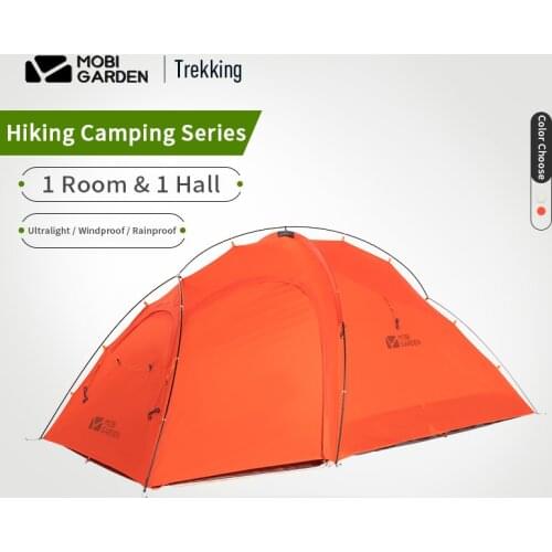 MOBI GARDEN 20D Silicon Camping Tent 2.42kg One Room One Hall 3 Person Backpack Tent PU4000MM With Free Mat Outdoor Hiking