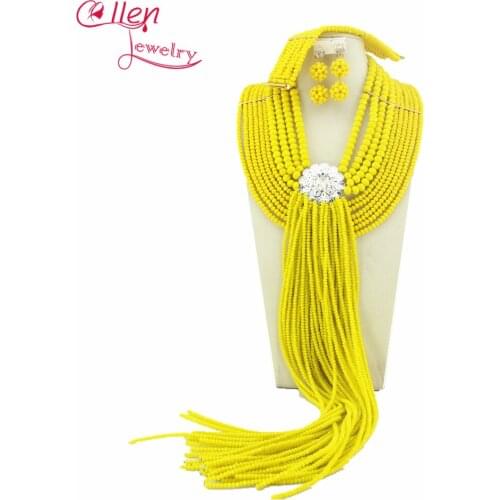 Fashionable Yellow African Nigerian Beads Jewelry Set African Jewelry Sets For Bridal 2019 New Free Shipping W6502